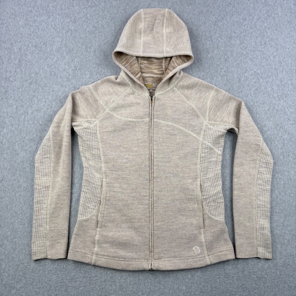 Mountain Hardwear Jacket Womens Large Tan Wool Blend Outdoor Full Zip Hoodie